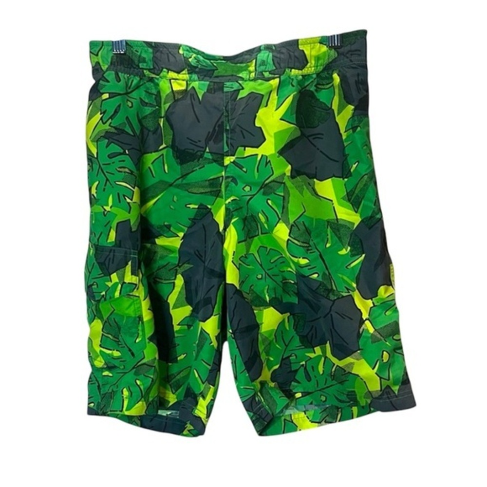 Columbia Boys Green Print aligned Swim Trunks Shorts Size Large 14-16